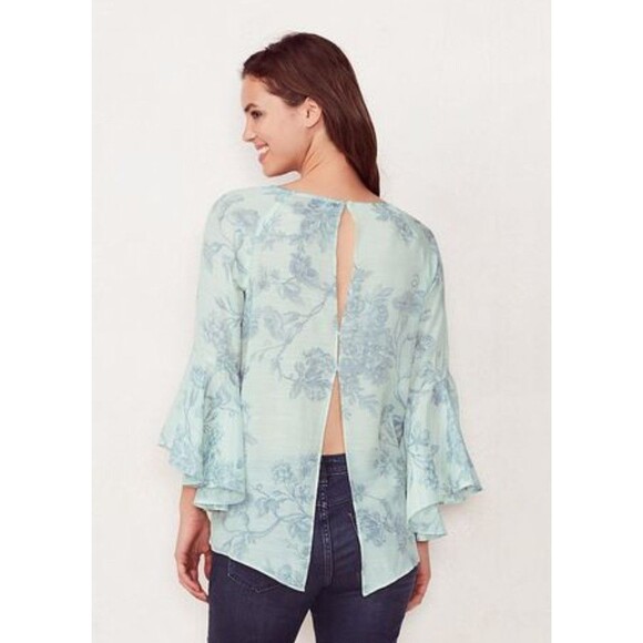 LC Lauren Conrad Tops - LC LAUREN CONRAD Womens XXL Boho Floral Bell Slv Open Back Design Green Blue Top